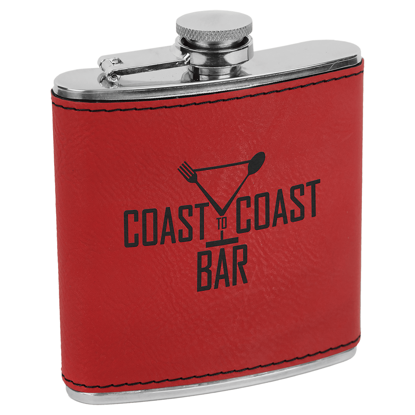 Red 6 oz laser engravable leatherette flask personalized gift