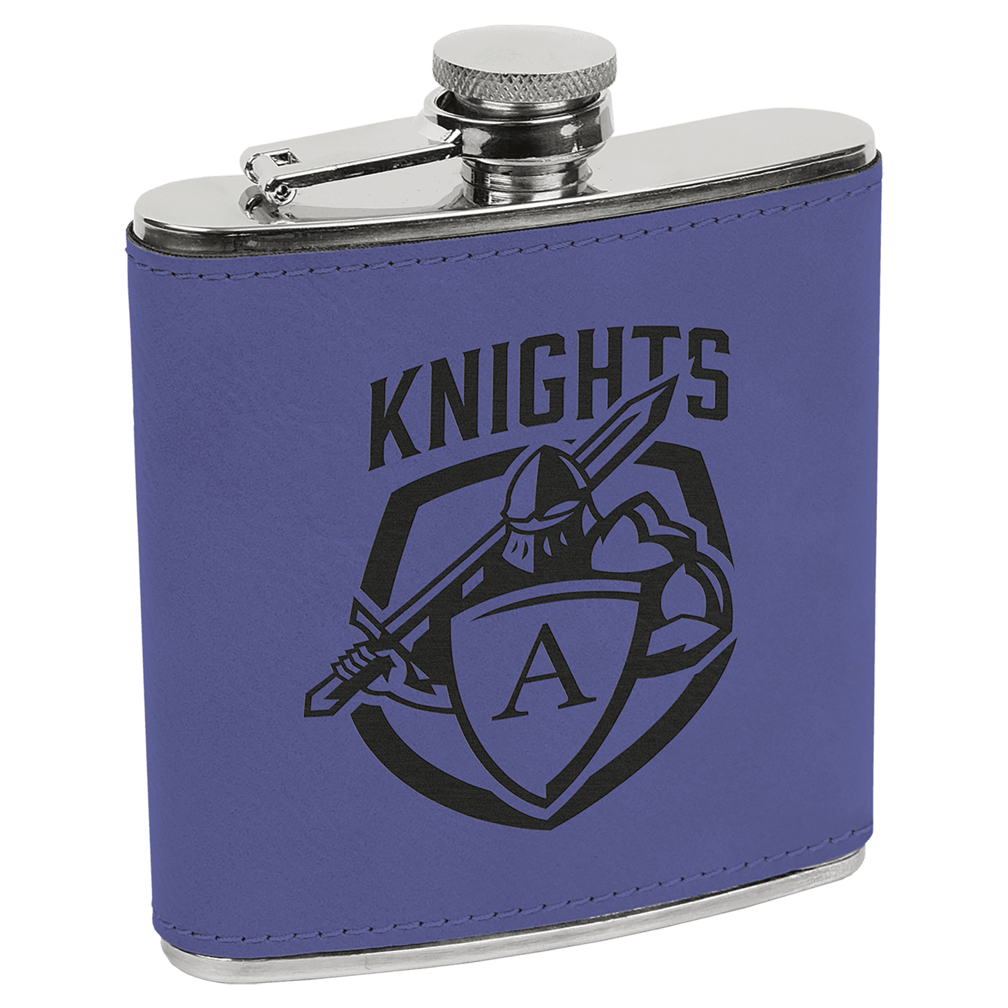 Purple/Black 6 oz laser engravable leatherette flask personalized gift