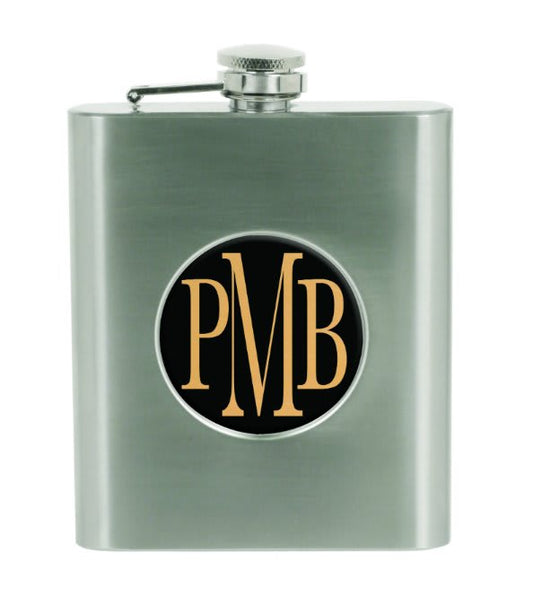 Personalized 6 oz. stainless steel flask with 2 inch custom photo or design insert