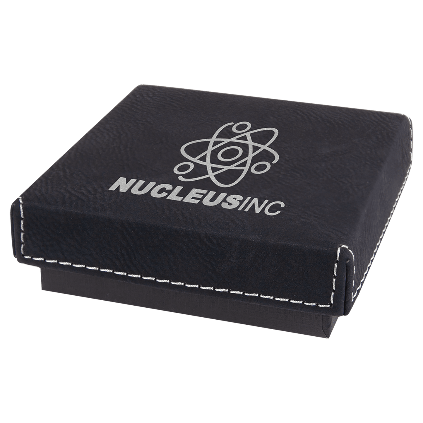 Black/Silver 3 1/2" x 3 1/2" Medal Box with Laserable Leatherette Lid