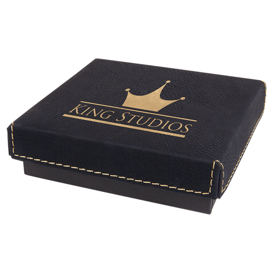 Black/Gold 4" x 4" laser engravable leatherette medal box personalized gift