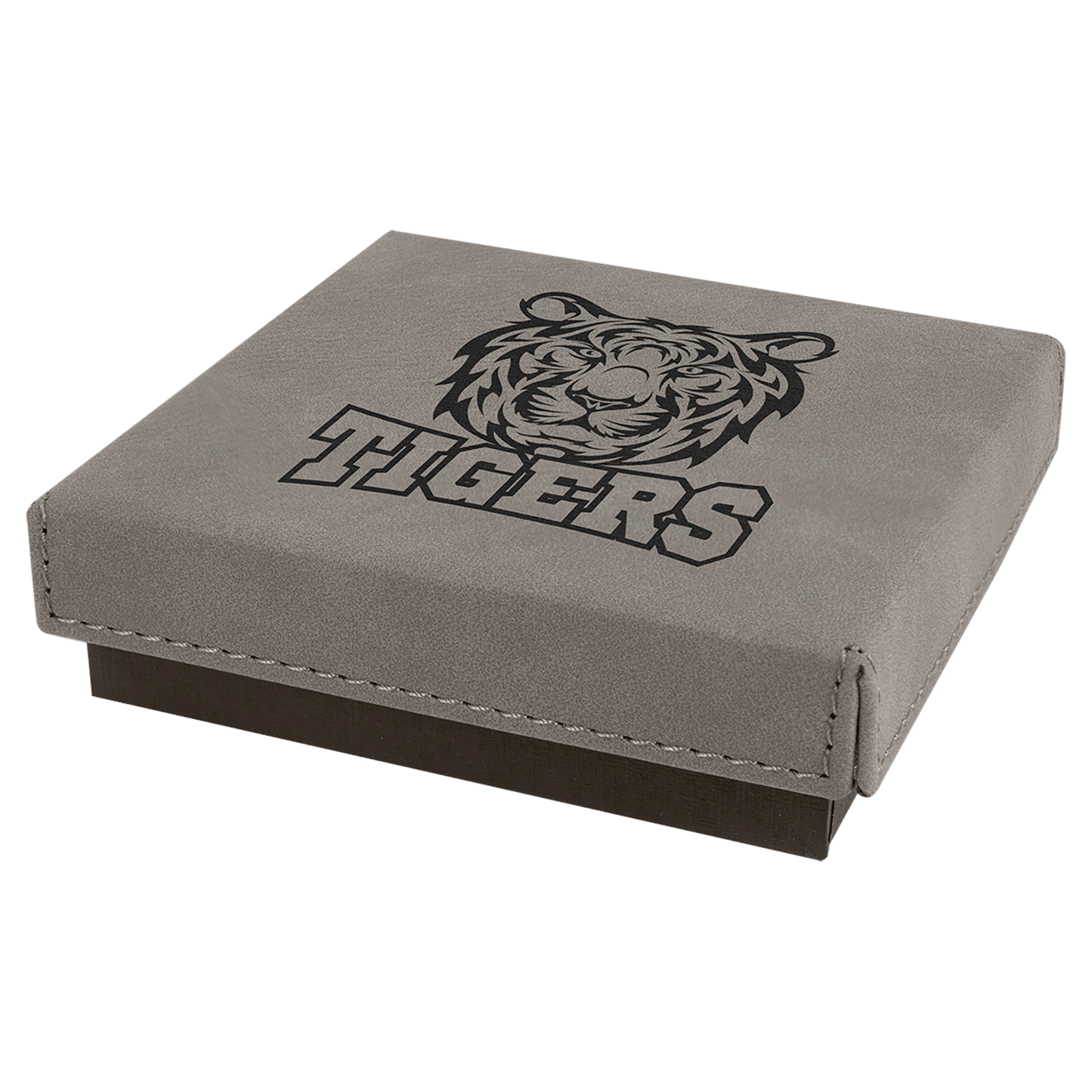 Gray 4" x 4" laser engravable leatherette medal box personalized gift