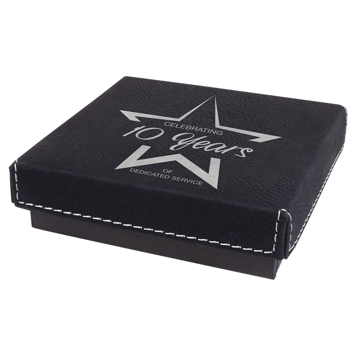 Black/Silver 4" x 4" laser engravable leatherette medal box personalized gift