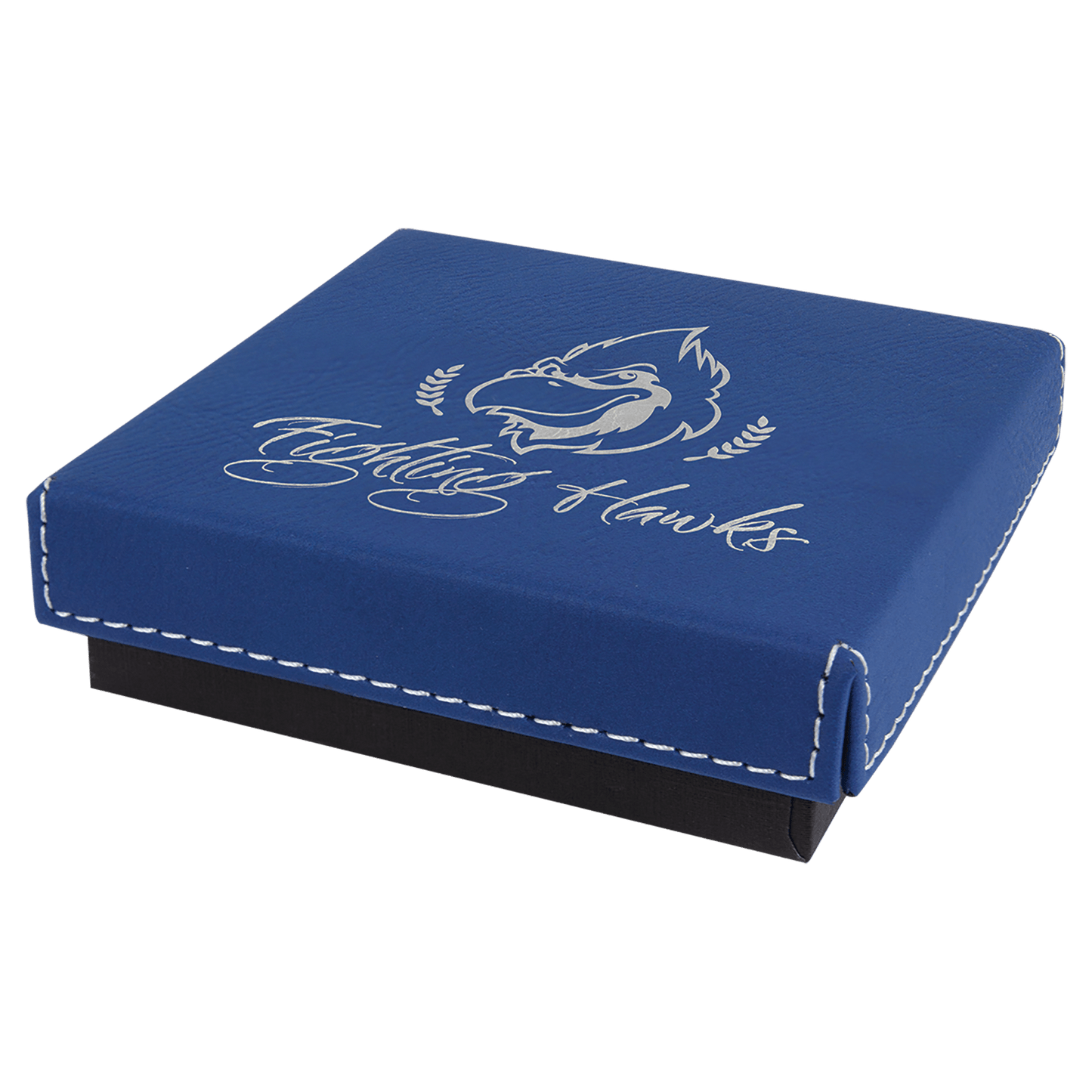Blue/Silver 4" x 4" laser engravable leatherette medal box personalized gift