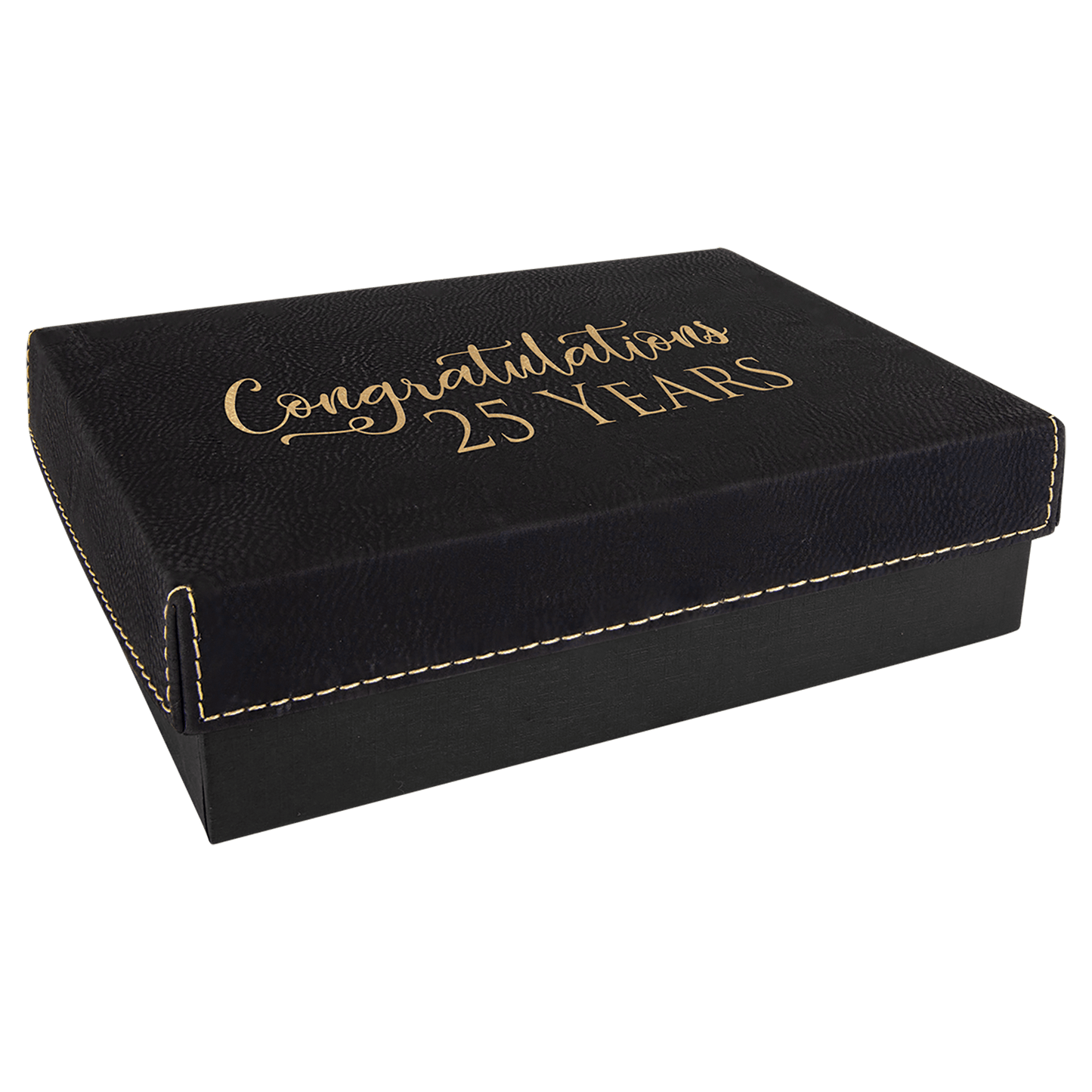 Black/Gold 7 3/8" x 5 3/4" laser engravable leatherette gift box personalized presentation