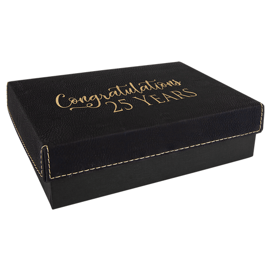 Black/Gold 7 3/8" x 5 3/4" laser engravable leatherette gift box personalized presentation