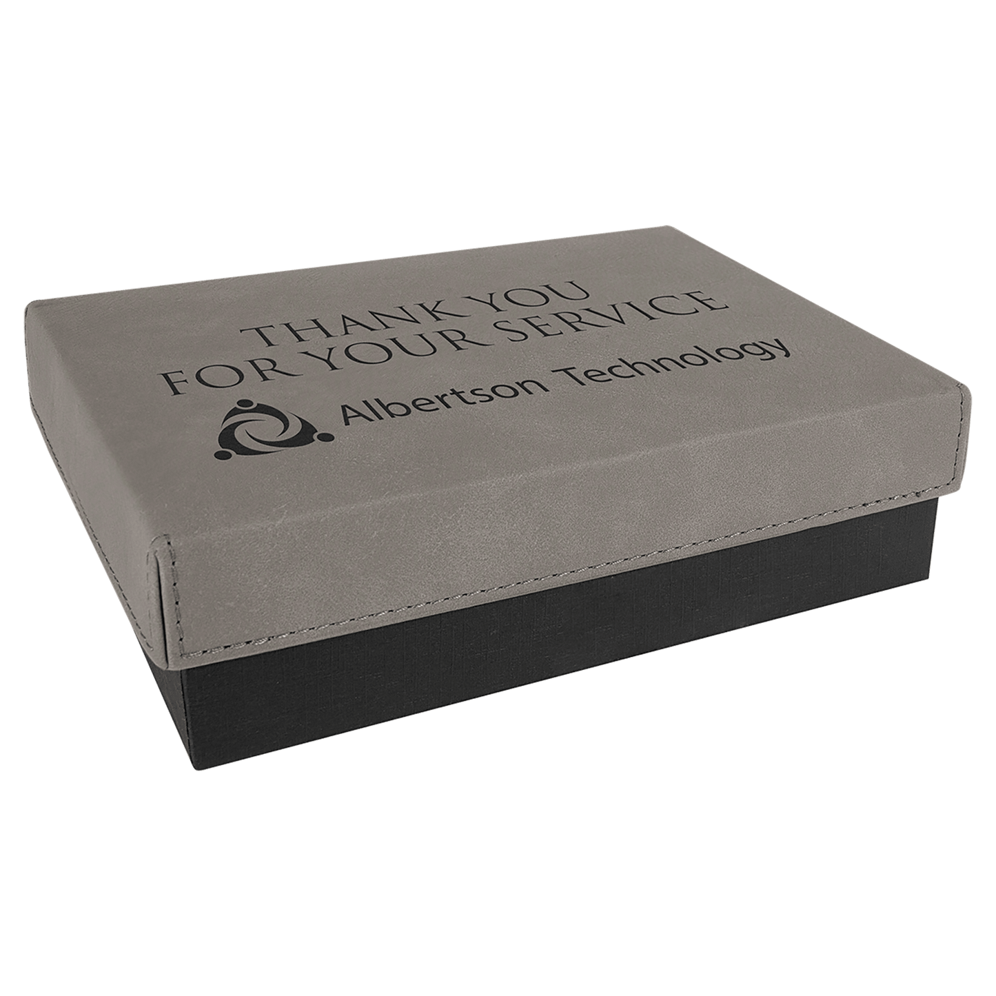Gray 7 3/8" x 5 3/4" laser engravable leatherette gift box personalized presentation