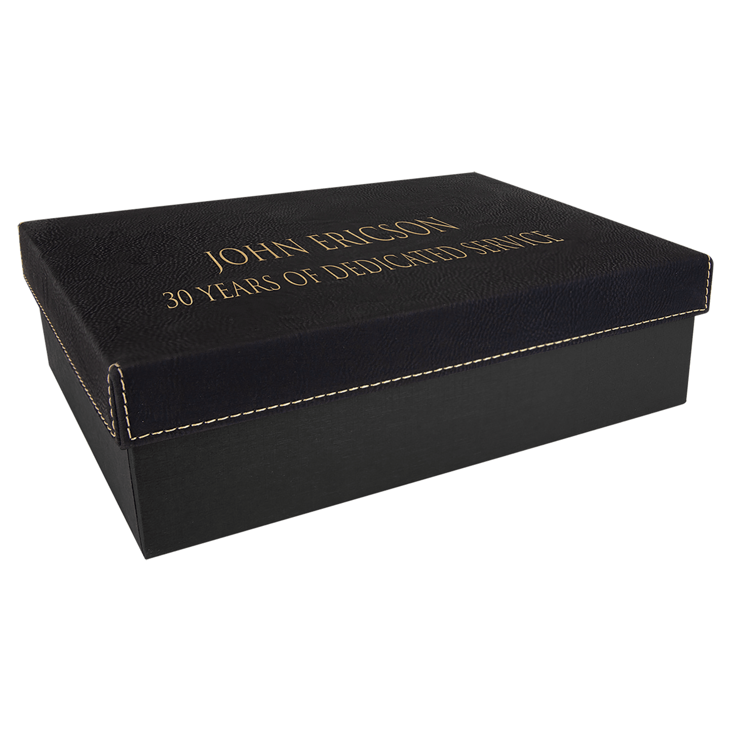 Black/Gold 9 7/8" x 7 1/8" laser engravable leatherette gift box personalized presentation