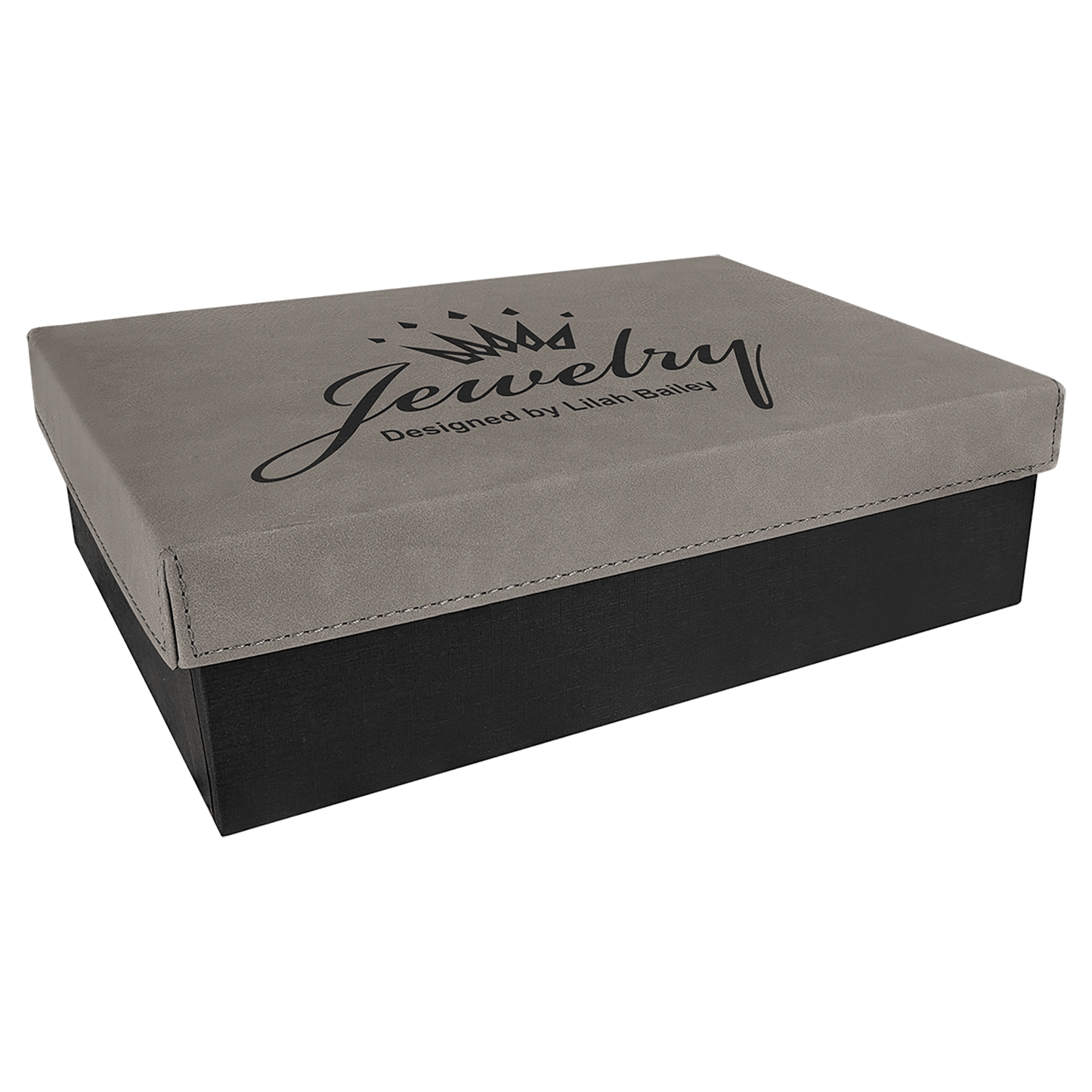 Gray 9 7/8" x 7 1/8" laser engravable leatherette gift box personalized presentation