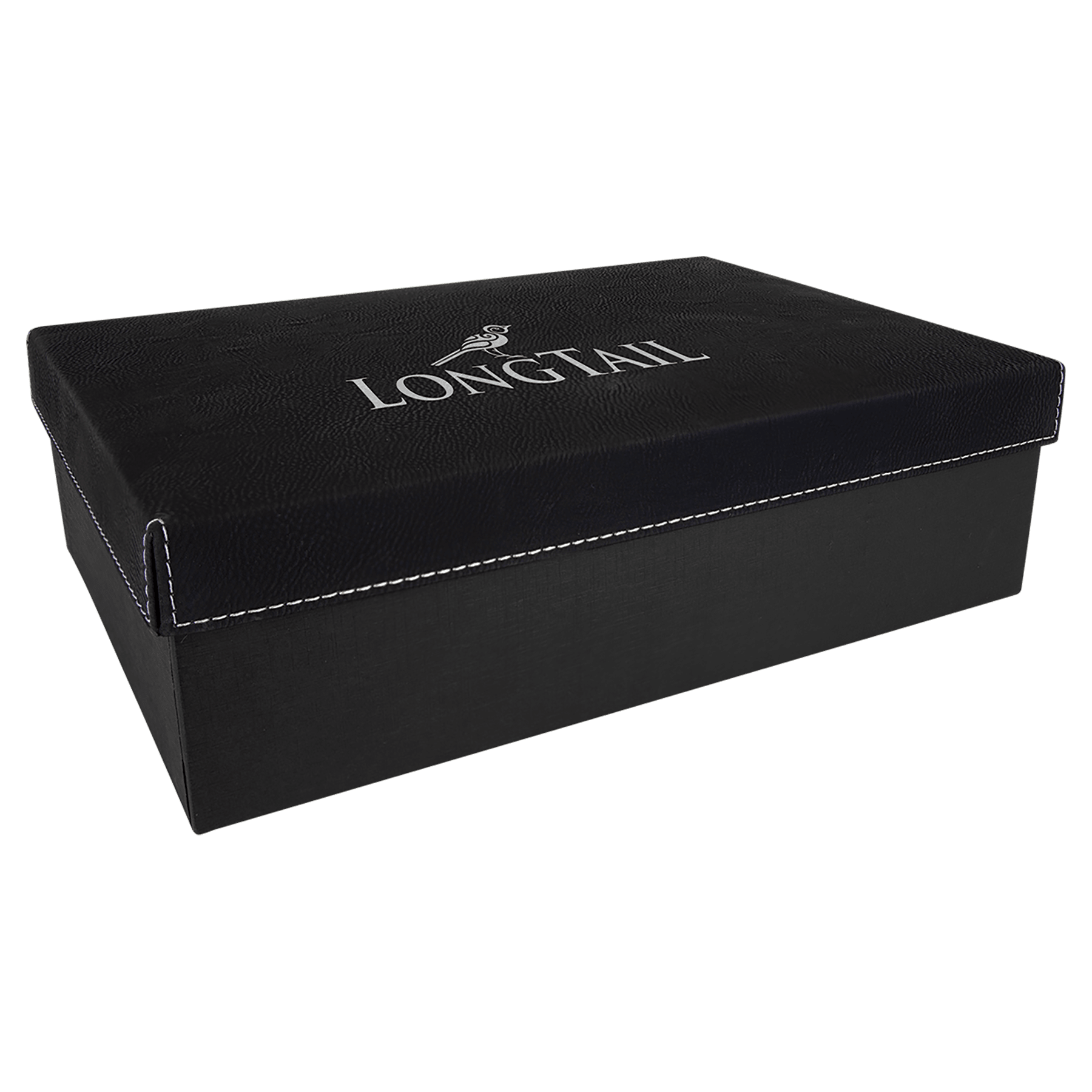 Black/Silver 11 3/4" x 7 3/4" laser engravable leatherette gift box personalized presentation