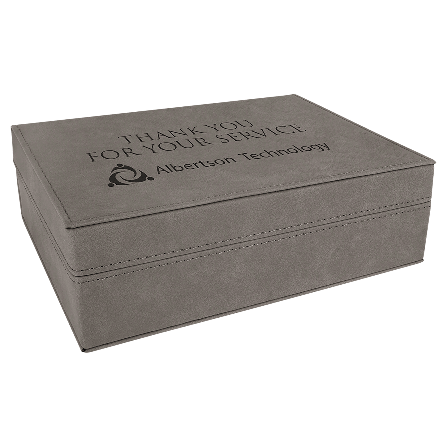 Gray 8" x 6 3/8" laser engravable leatherette gift box personalized presentation