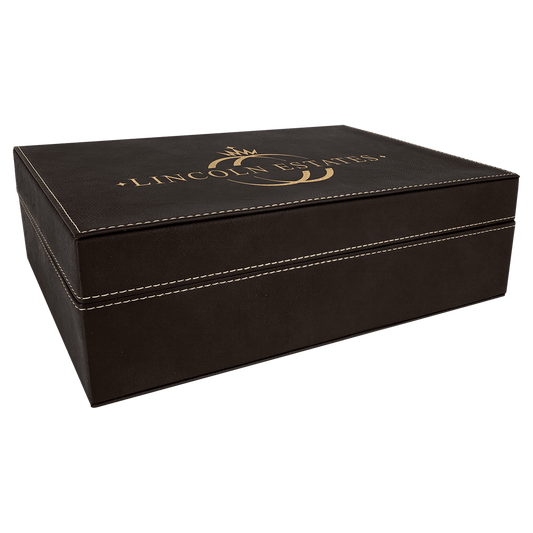 Black/Gold 12 1/4" x 8 1/4" laser engravable leatherette gift box personalized presentation