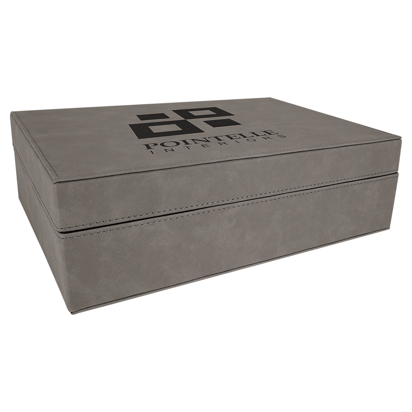 Gray 12 1/4" x 8 1/4" laser engravable leatherette gift box personalized presentation