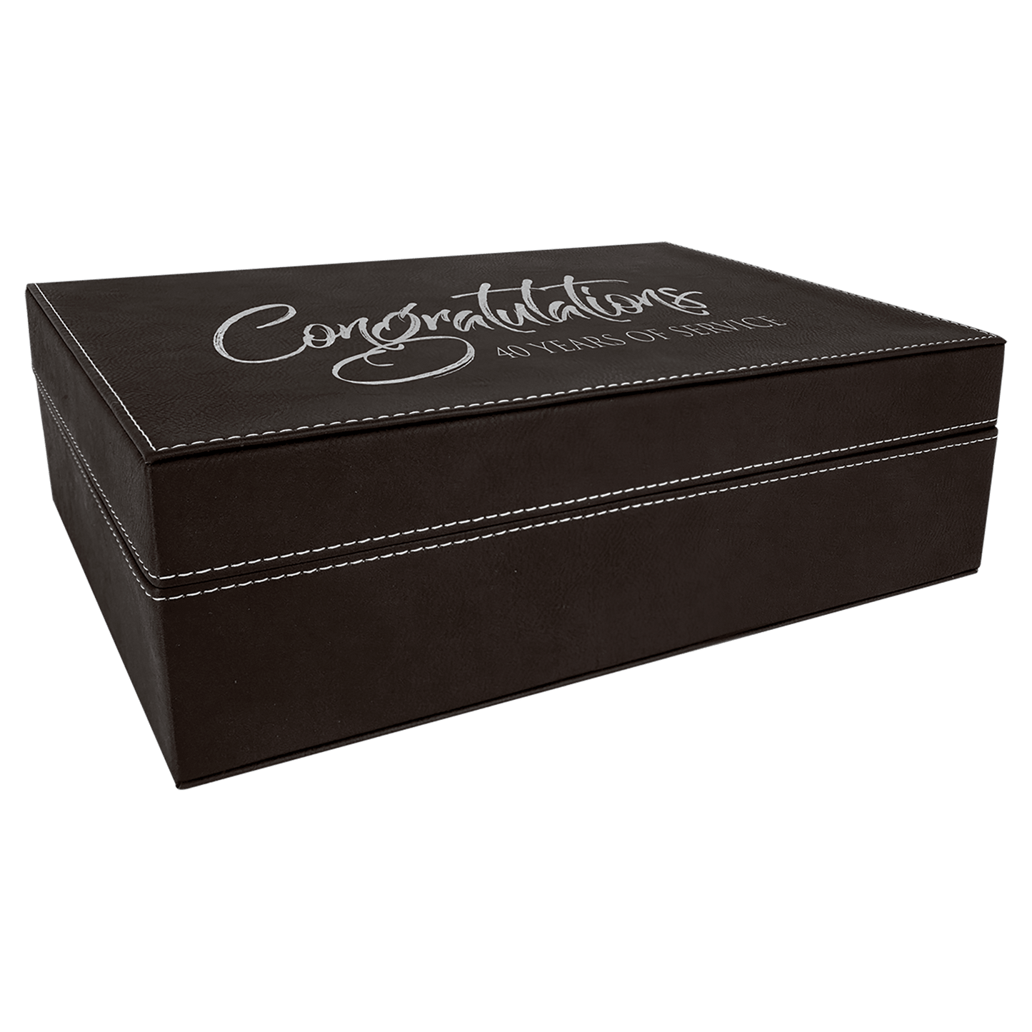 Black/Silver 12 1/4" x 8 1/4" laser engravable leatherette gift box personalized presentation