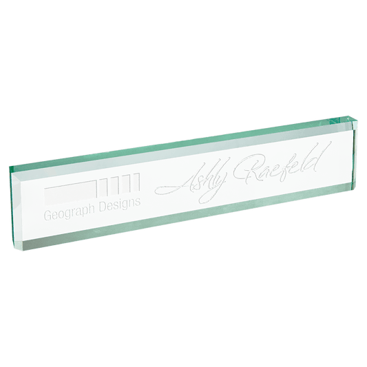 10" x 2" Jade Glass Desk Wedge crystal award laser engravable
