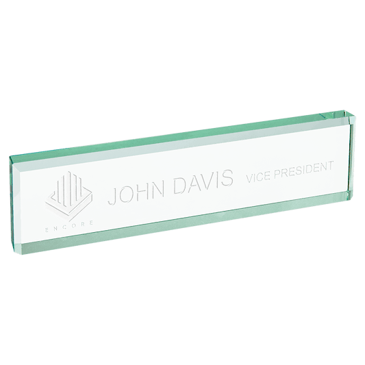 8" x 2" Jade Glass Desk Wedge crystal award laser engravable