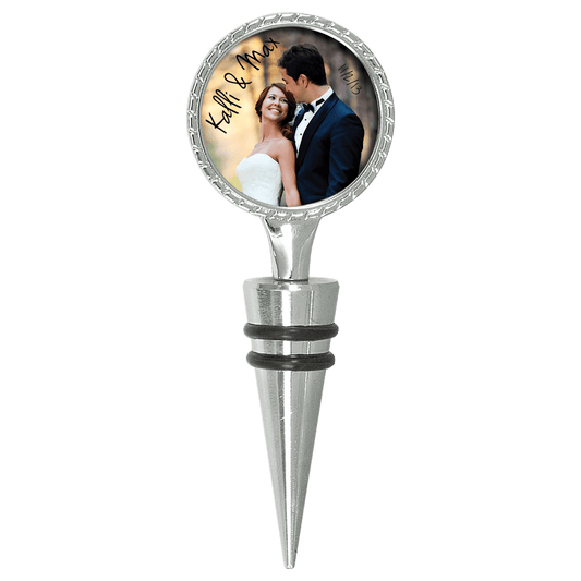 Personalized wooden wine stopper with custom photo or design insert, thoughtful gift for wine lovers