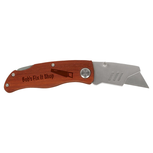 Wood Handle Utility Knife laser engravable