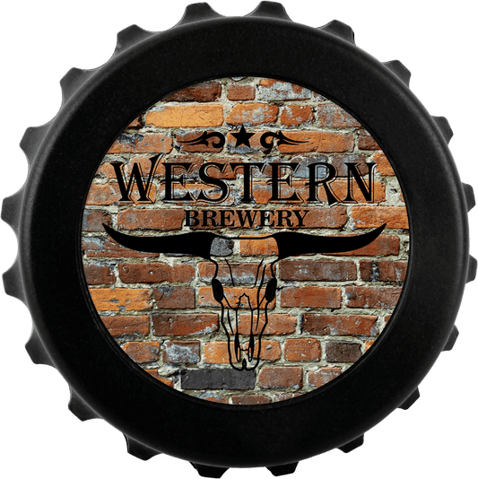 Personalized magnetic bottle cap shaped opener with 2 inch custom photo or design insert