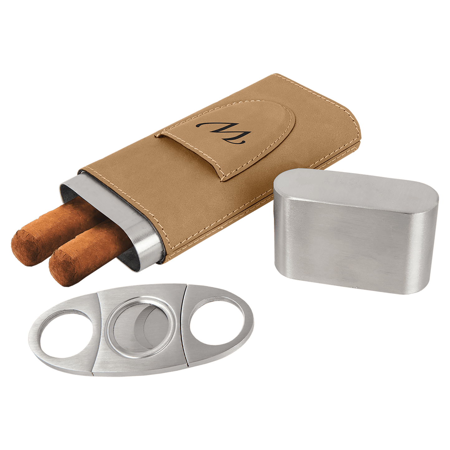 Light Brown " laser engravable leatherette cigar case personalized gift