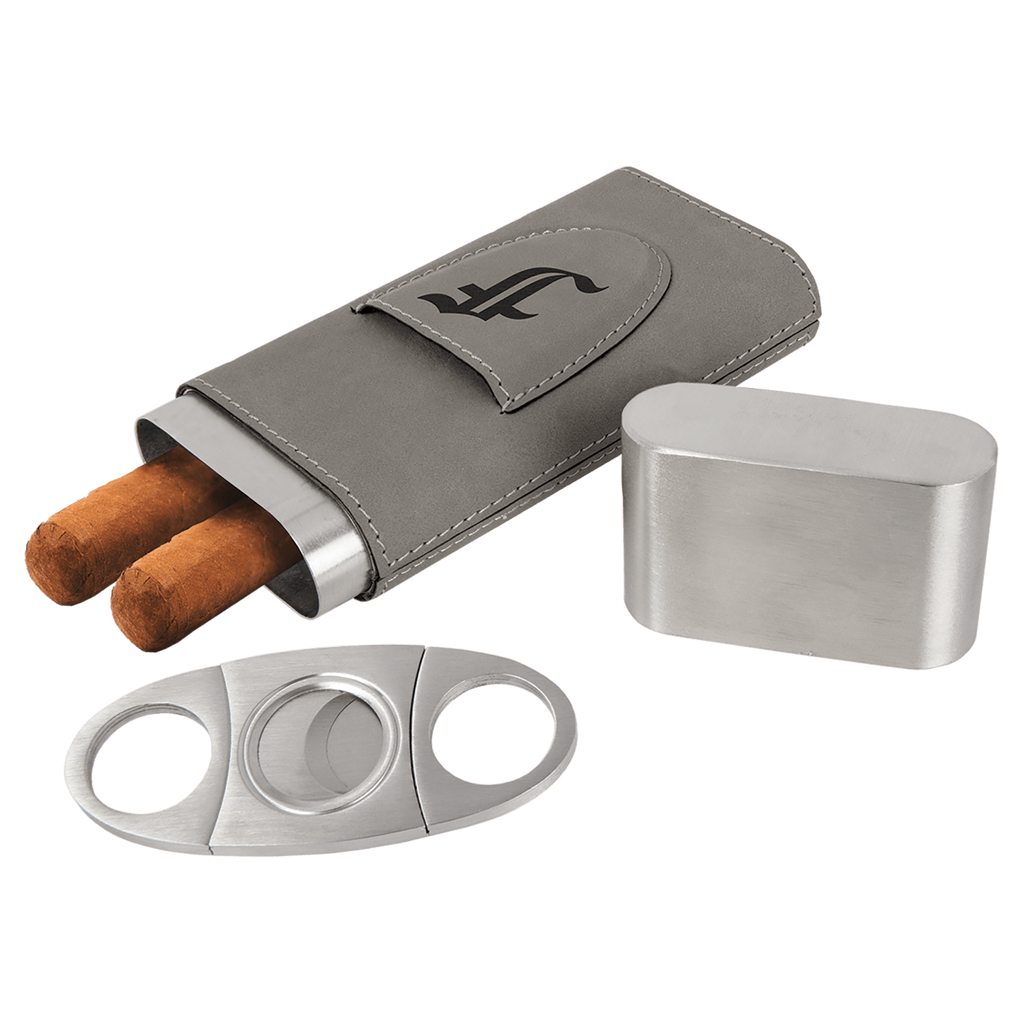 Gray " laser engravable leatherette cigar case personalized gift