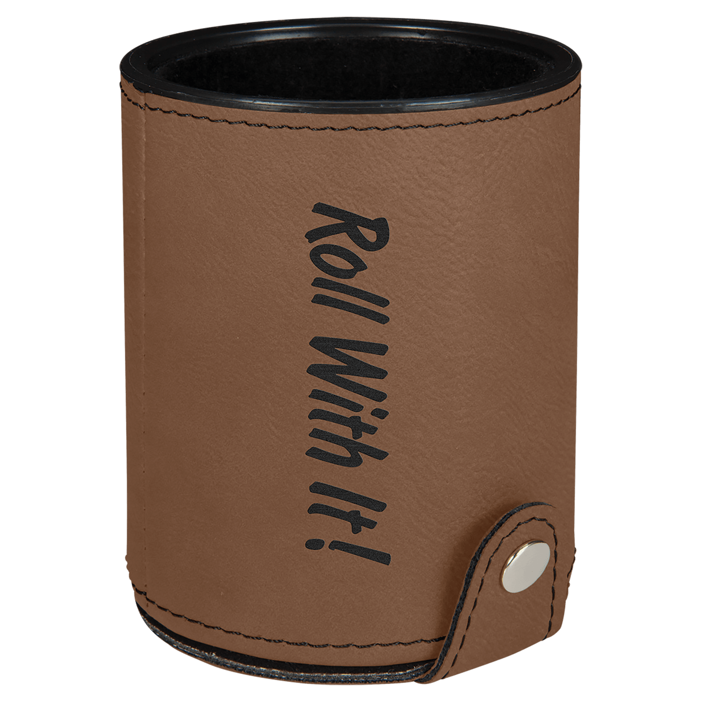 Dark Brown Laserable Leatherette Dice Cup with 5 Dice