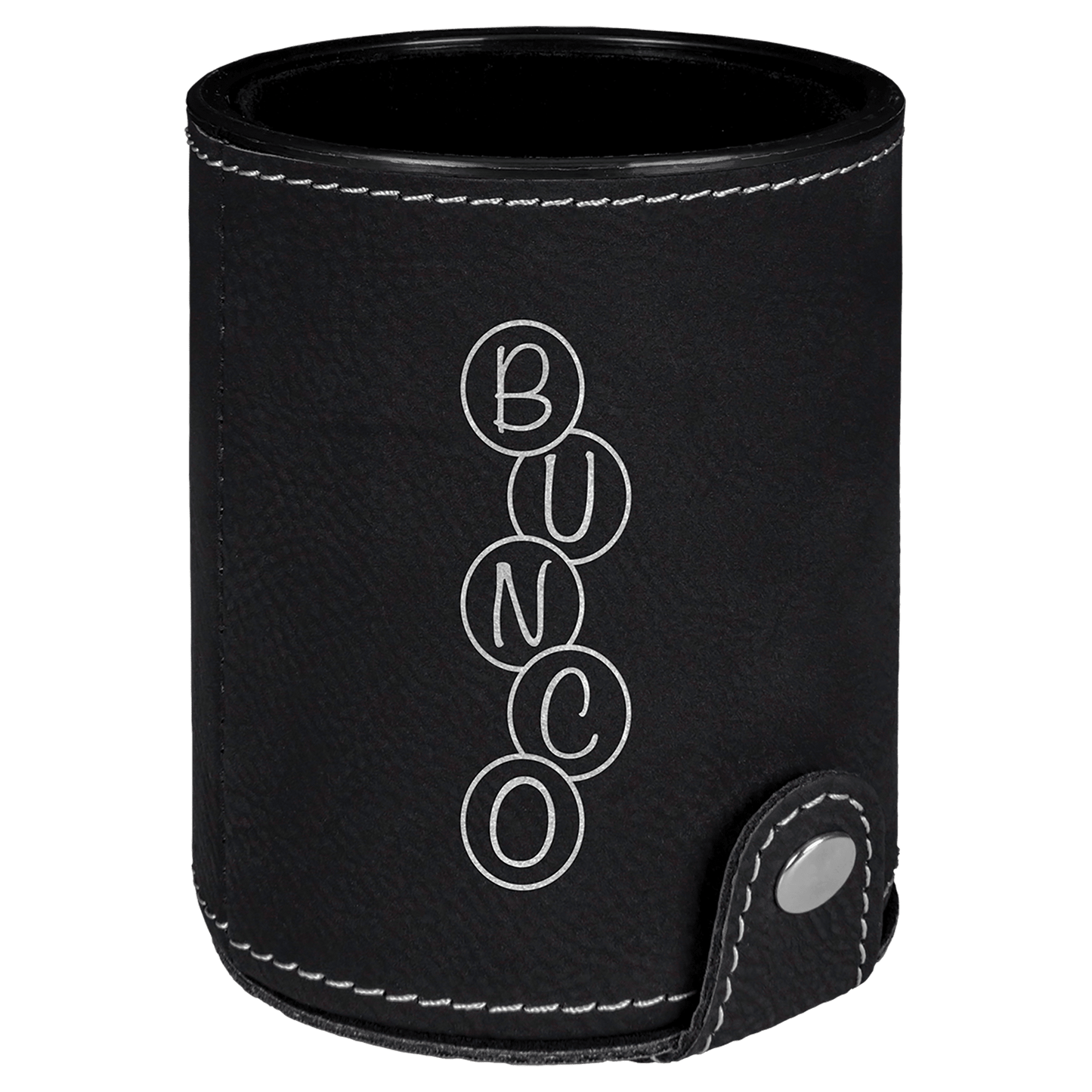 Black/Silver Laserable Leatherette Dice Cup with 5 Dice