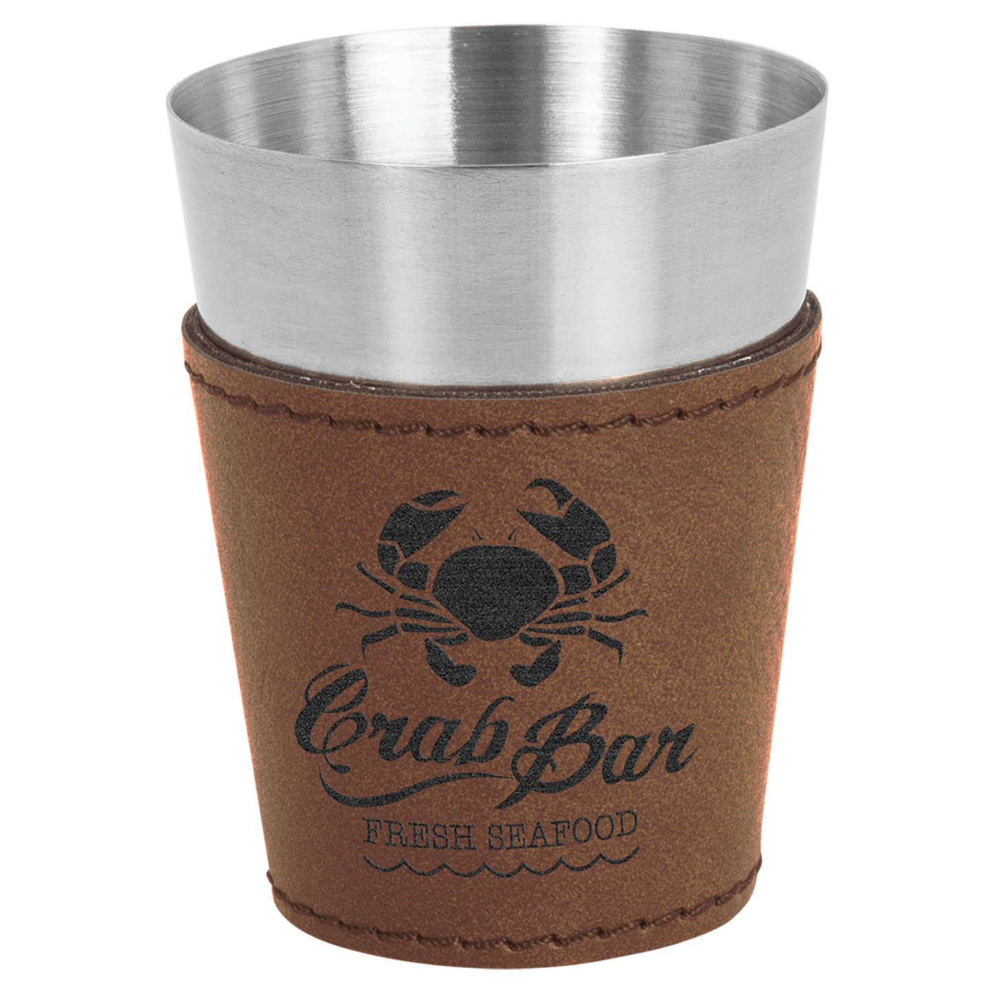 Dark Brown 2" laser engravable leatherette shot glass personalized gift