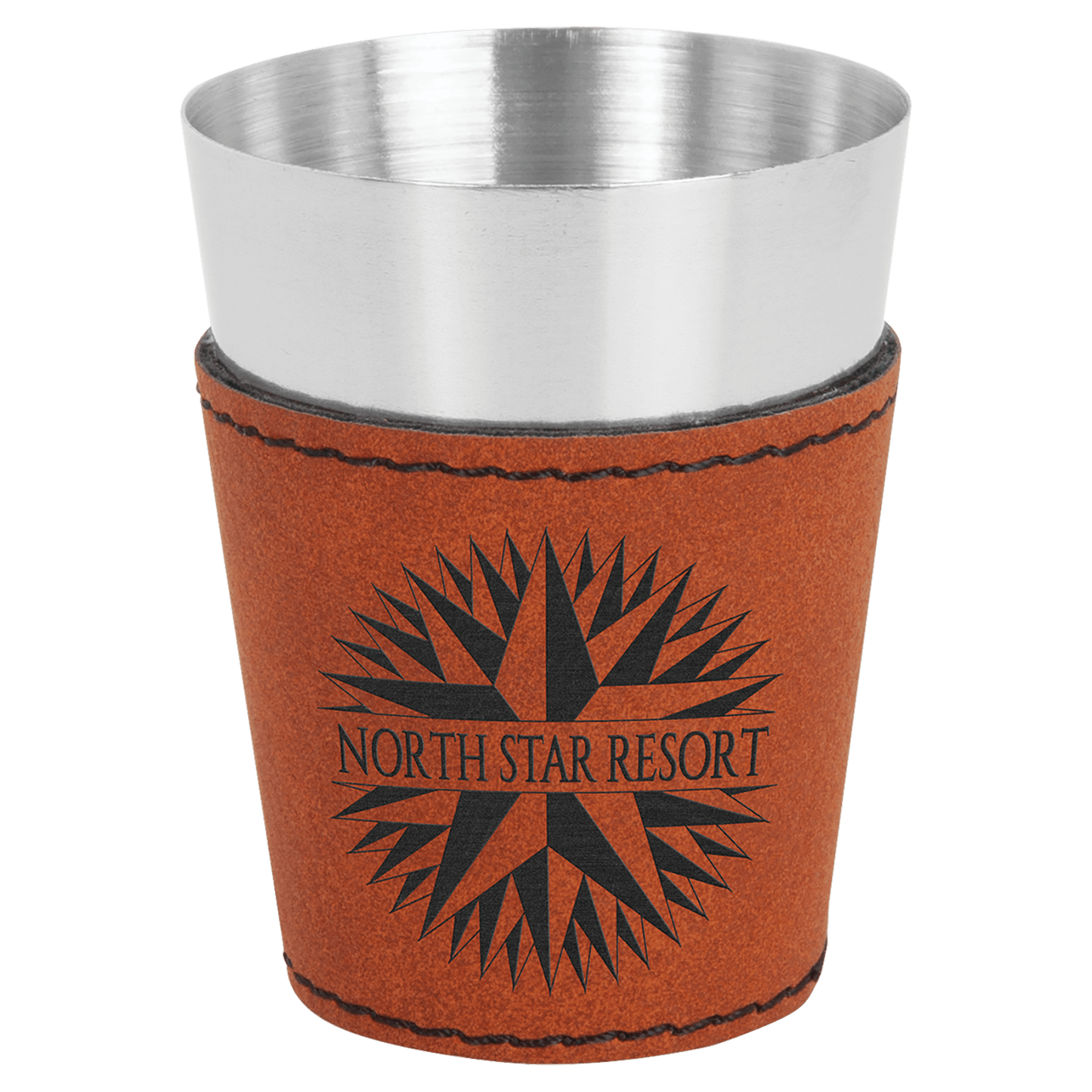 Rawhide 2" laser engravable leatherette shot glass personalized gift
