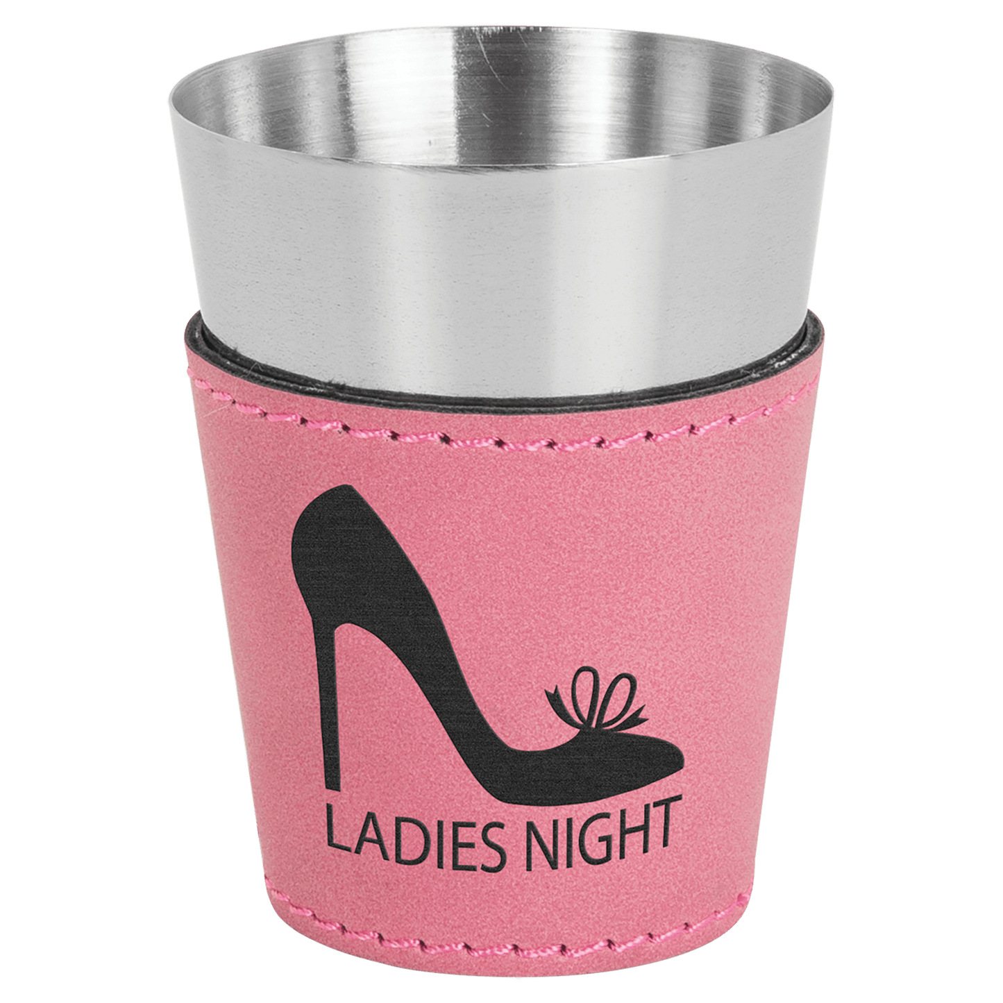 Pink 2" laser engravable leatherette shot glass personalized gift