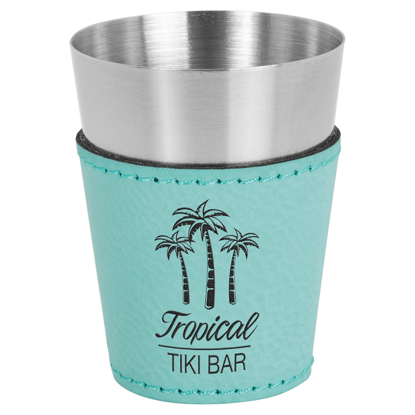 Teal 2" laser engravable leatherette shot glass personalized gift
