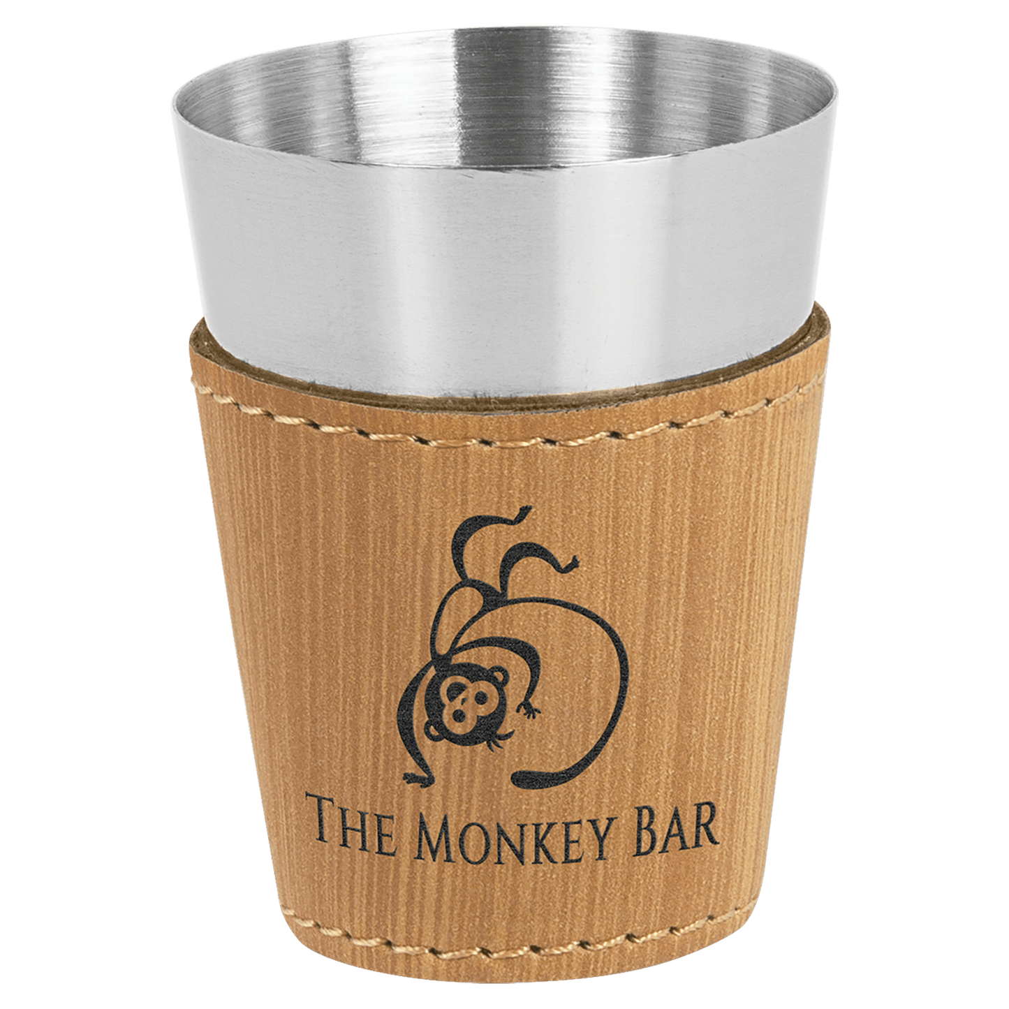 Bamboo 2" laser engravable leatherette shot glass personalized gift