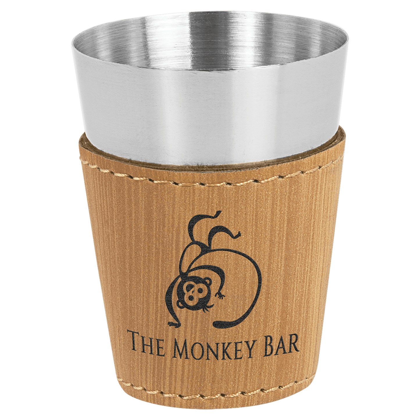 2 oz. Bamboo Laserable Leatherette & Stainless Steel Shot Glass