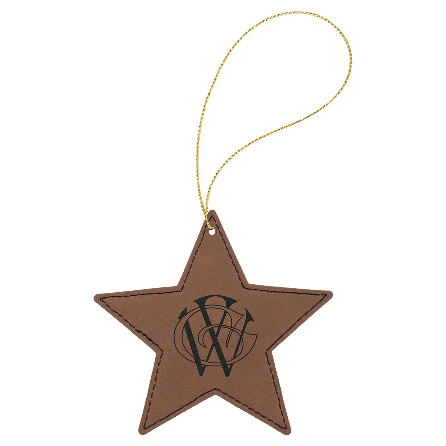Dark Brown Laserable Leatherette Star Ornament with Gold String