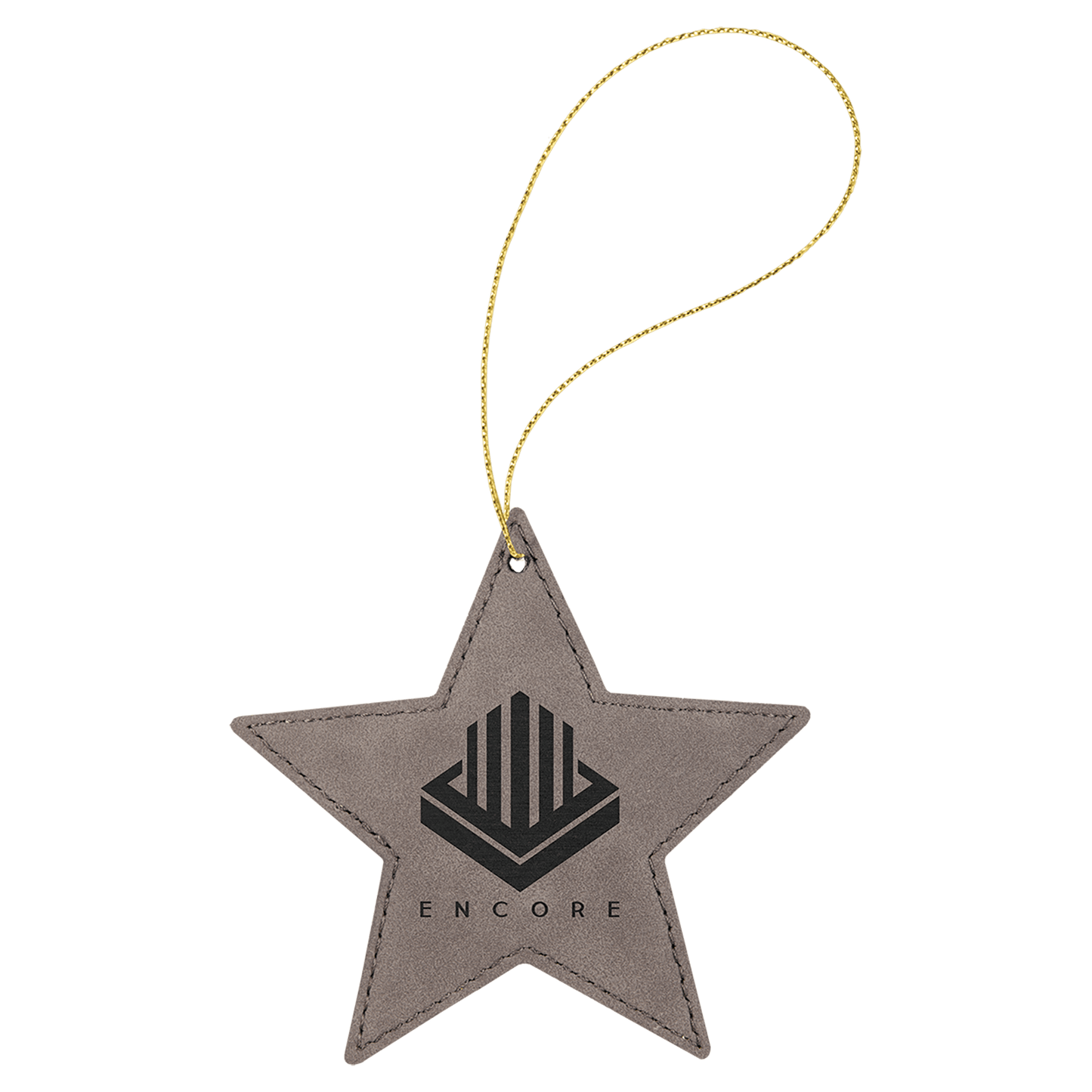 Gray Gold Laserable Leatherette Star Ornament with String