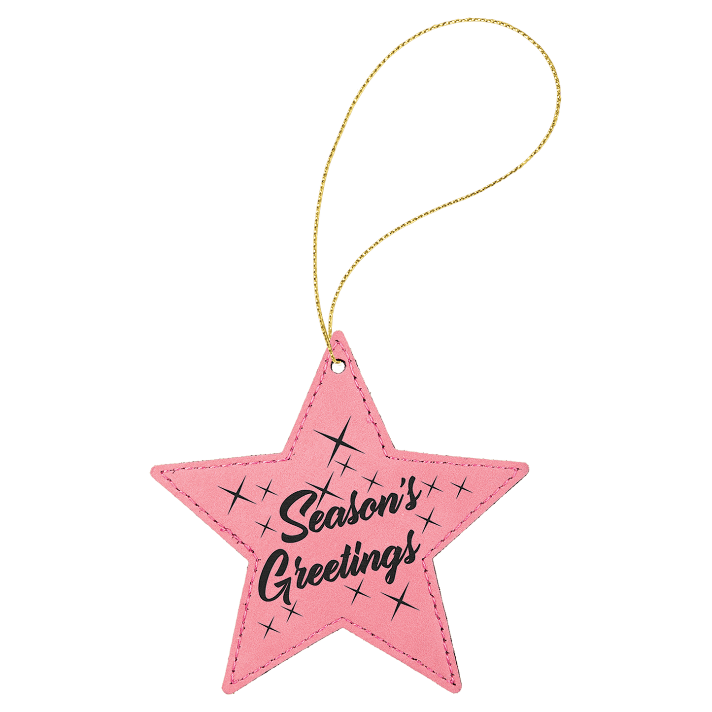 Pink Laserable Leatherette Star Ornament with Gold String