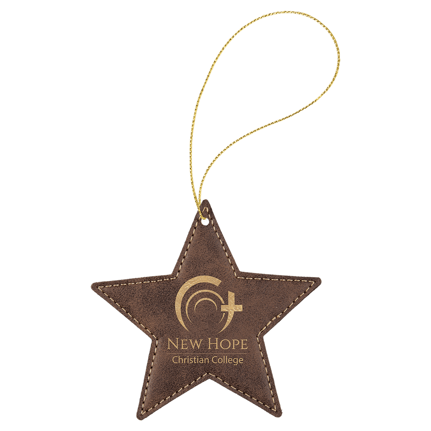 Rustic/Gold Gold Laserable Leatherette Star Ornament with String