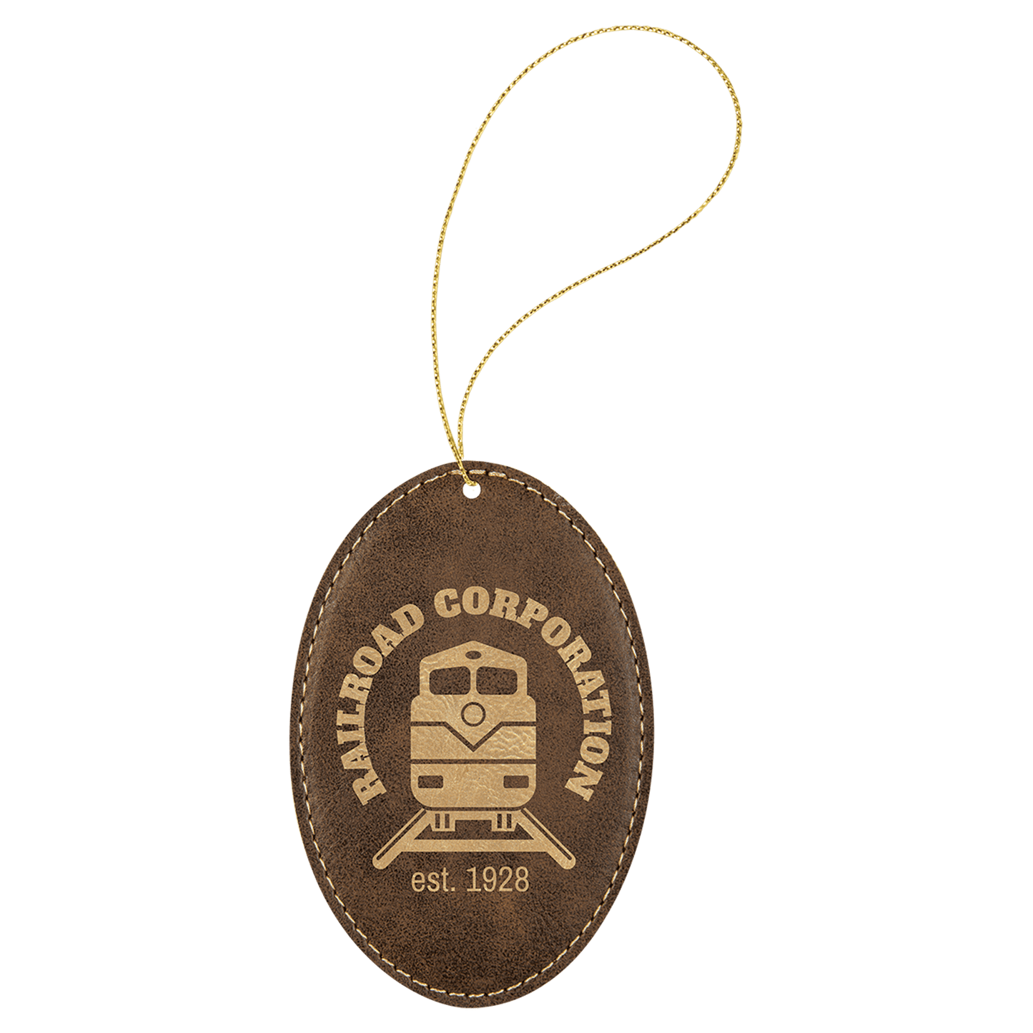 Rustic/Gold Gold Laserable Leatherette Oval Ornament with String