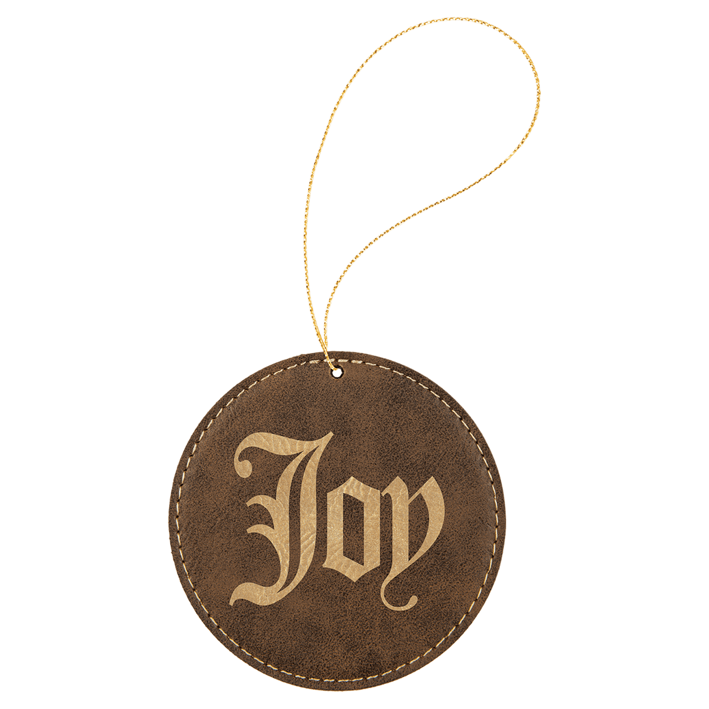 Rustic/Gold Gold Laserable Leatherette Round Ornament with String