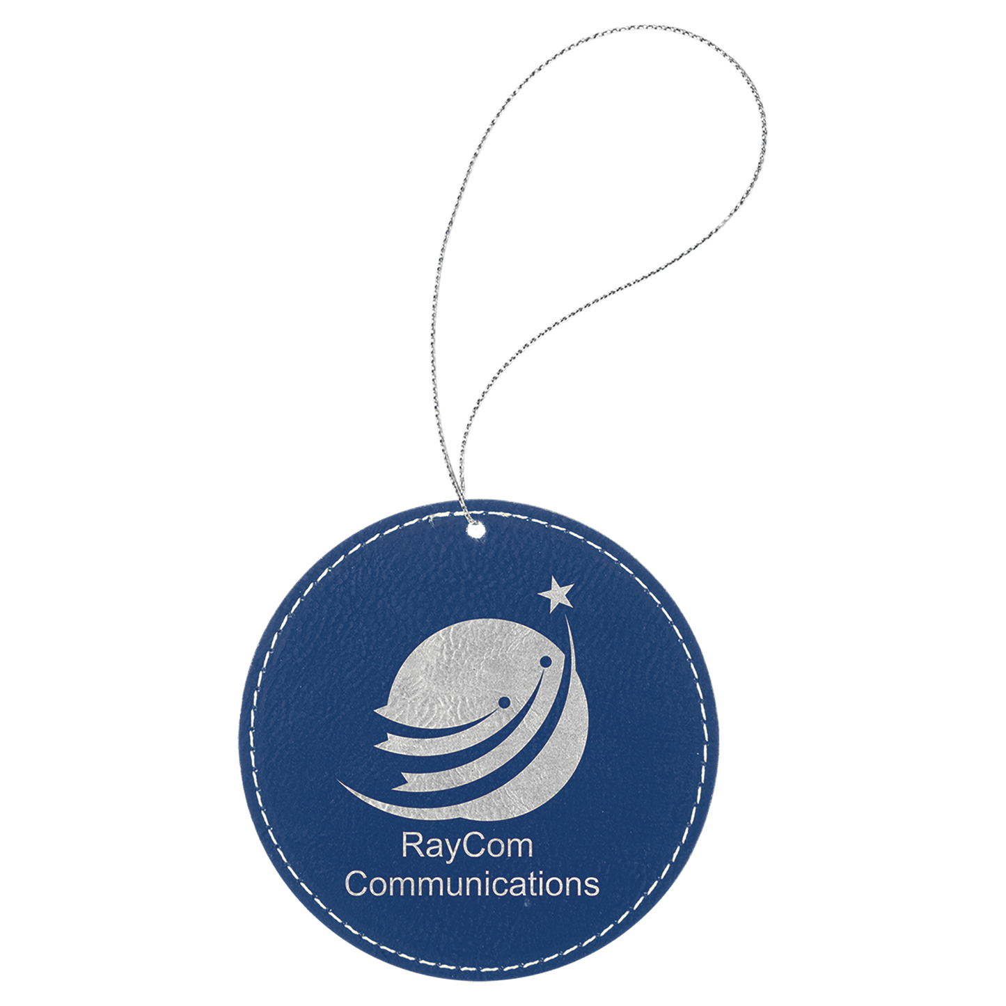 Blue/Silver Silver Laserable Leatherette Round Ornament with String