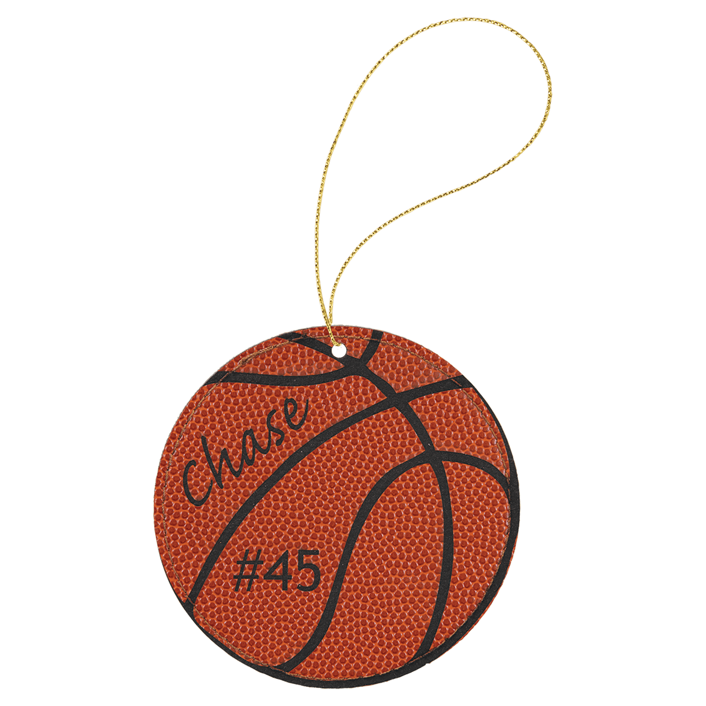 Basketball Laserable Leatherette Round Ornament with Gold String