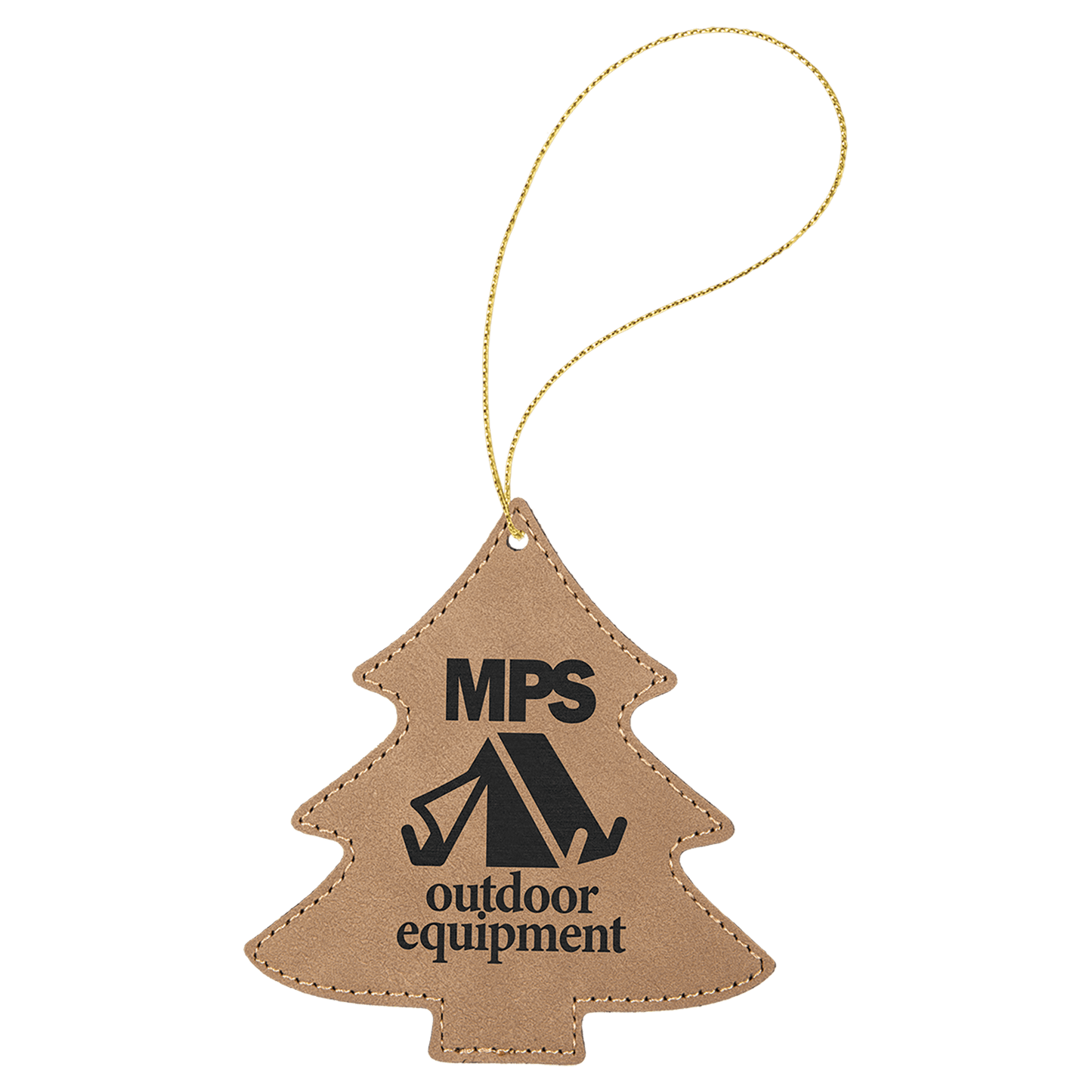 Light Brown Gold leatherette tree ornament laser engravable personalized holiday keepsake