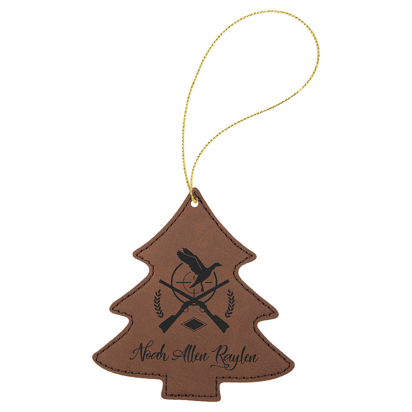 Dark Brown Laserable Leatherette Tree Ornament with Gold String