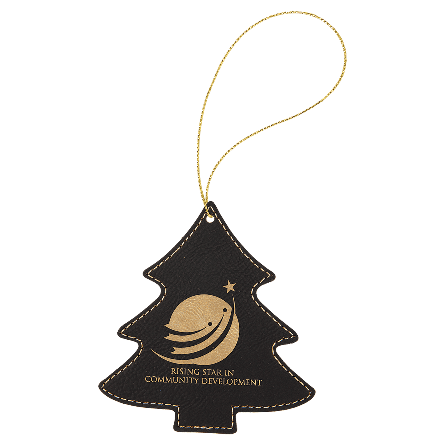 Black/Gold Gold leatherette tree ornament laser engravable personalized holiday keepsake