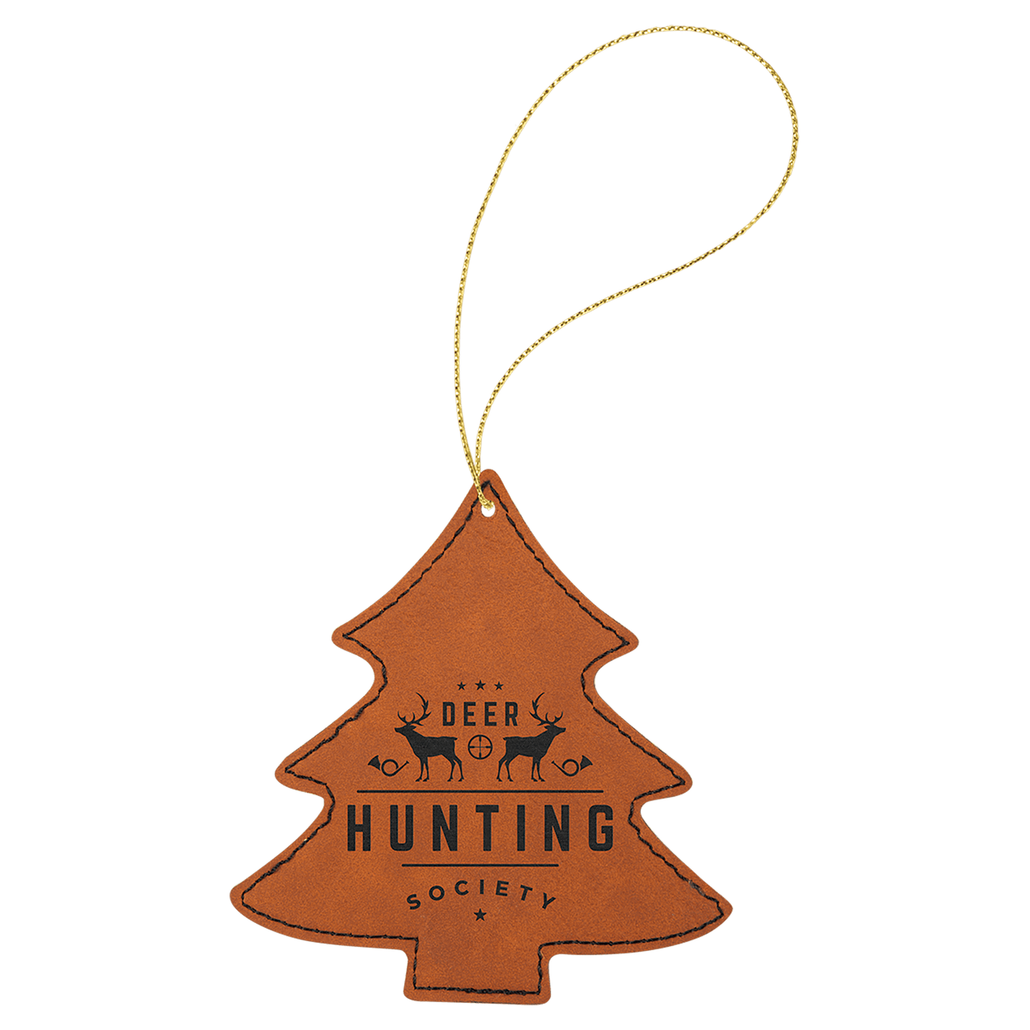 Rawhide Gold leatherette tree ornament laser engravable personalized holiday keepsake