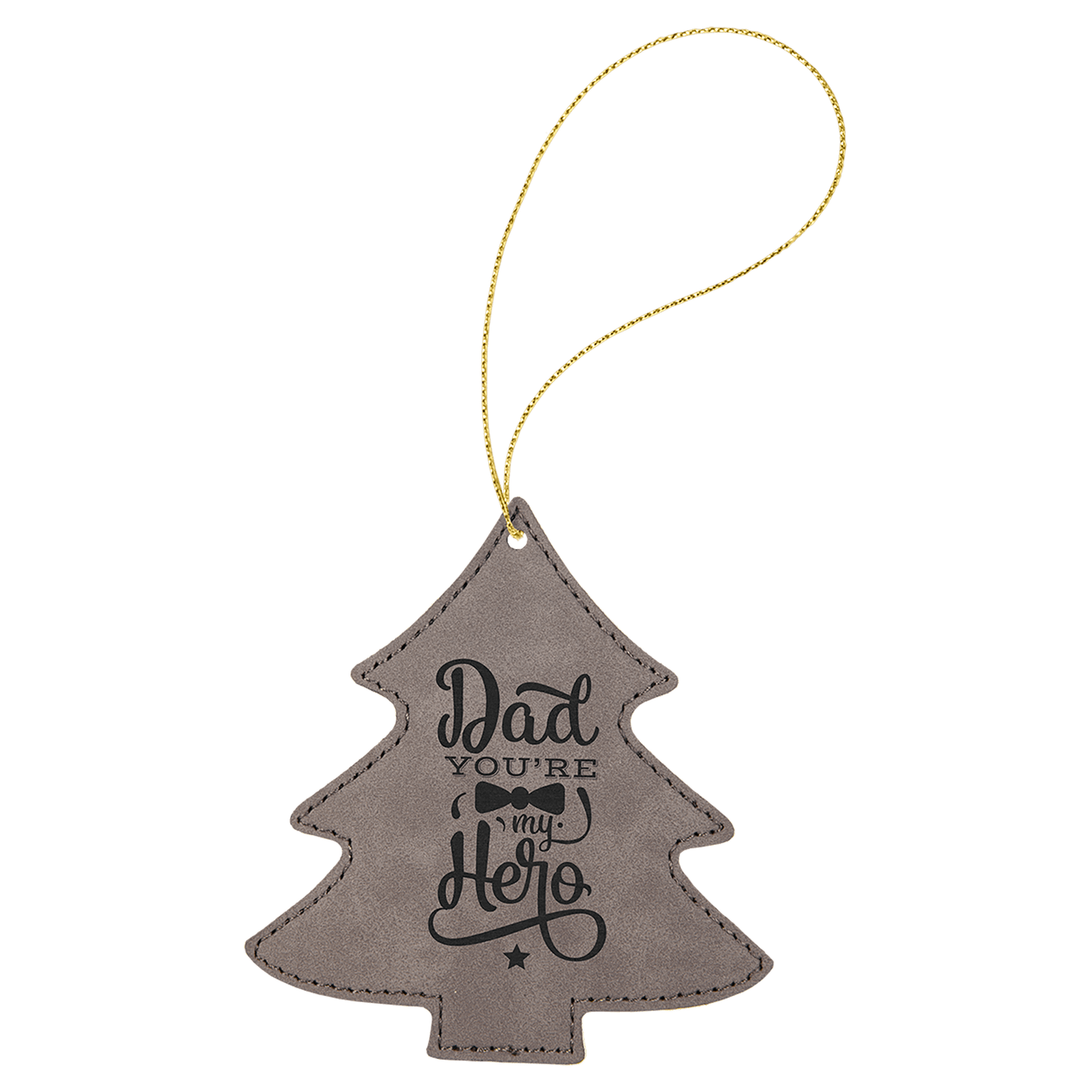 Gray Gold leatherette tree ornament laser engravable personalized holiday keepsake