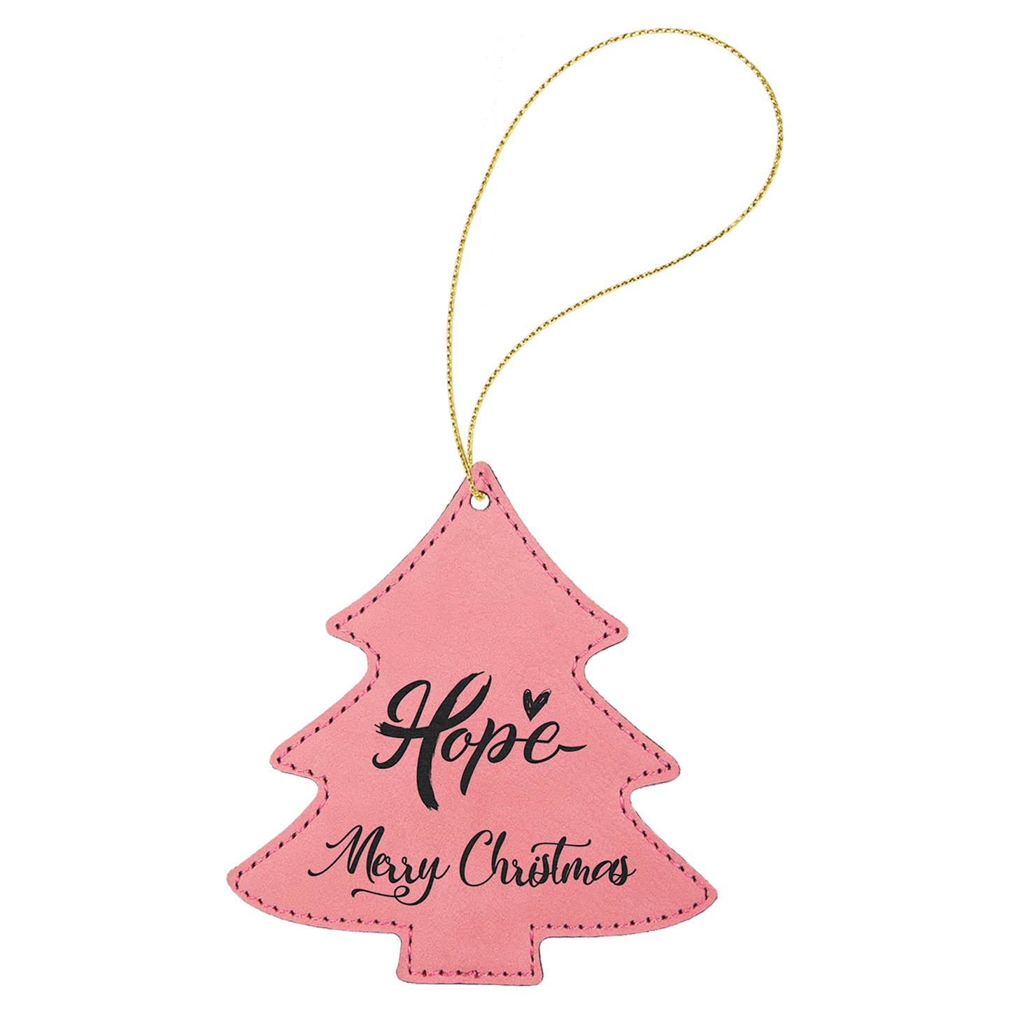 Pink Gold leatherette tree ornament laser engravable personalized holiday keepsake