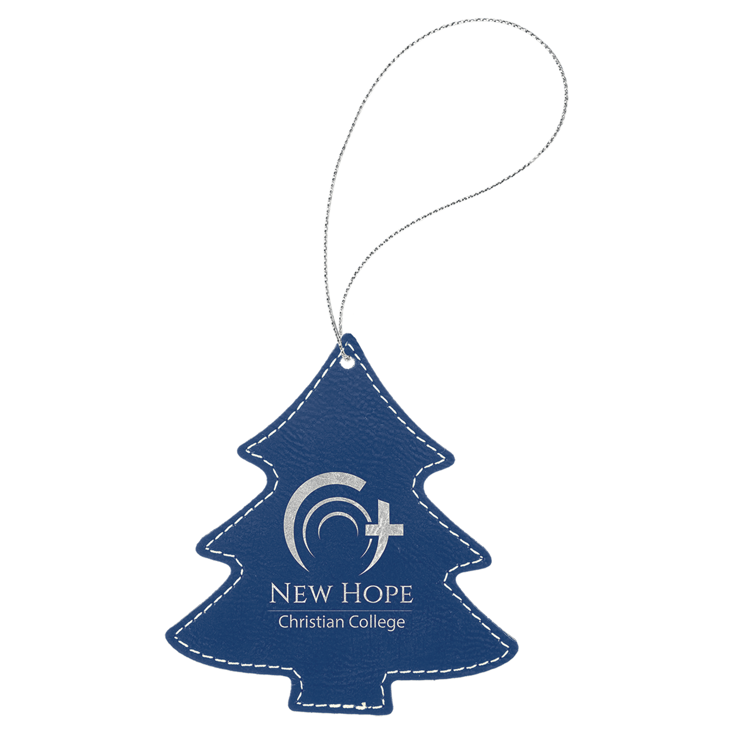 Blue/Silver Silver leatherette tree ornament laser engravable personalized holiday keepsake
