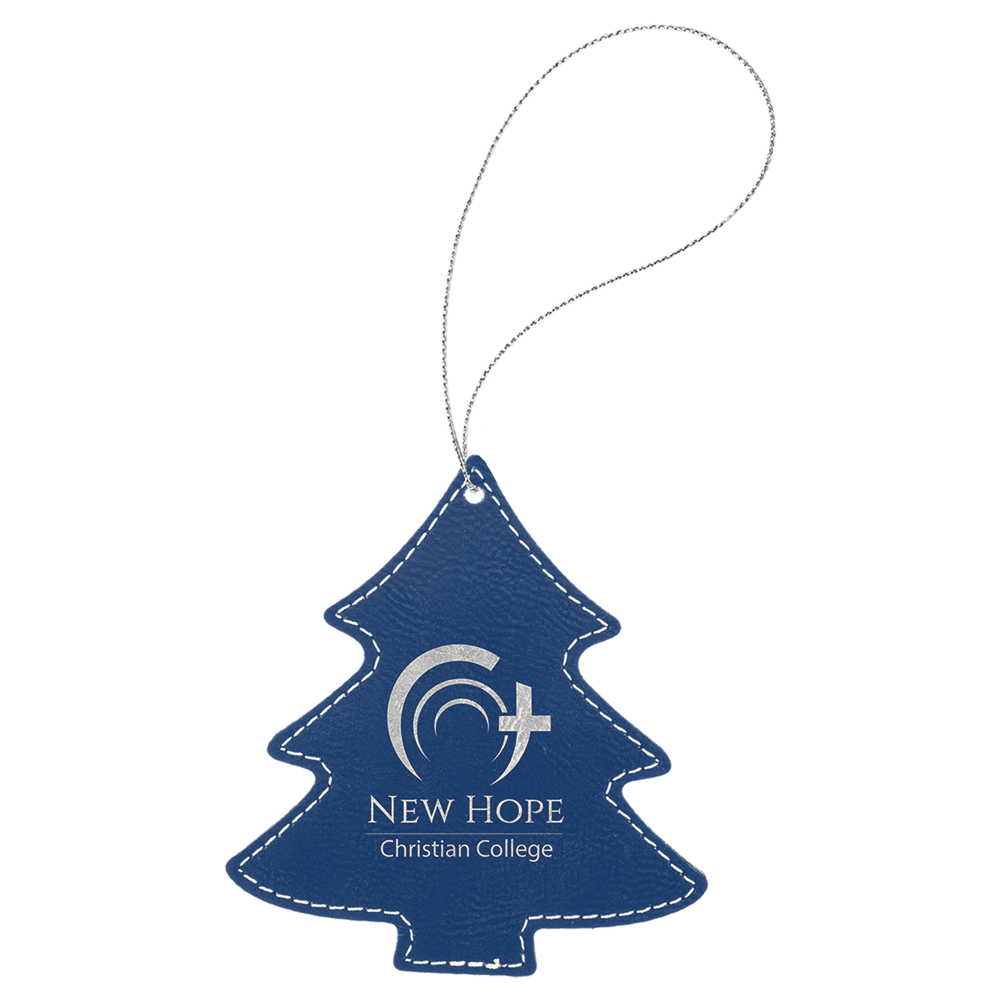Blue/Silver Laserable Leatherette Tree Ornament with Silver String