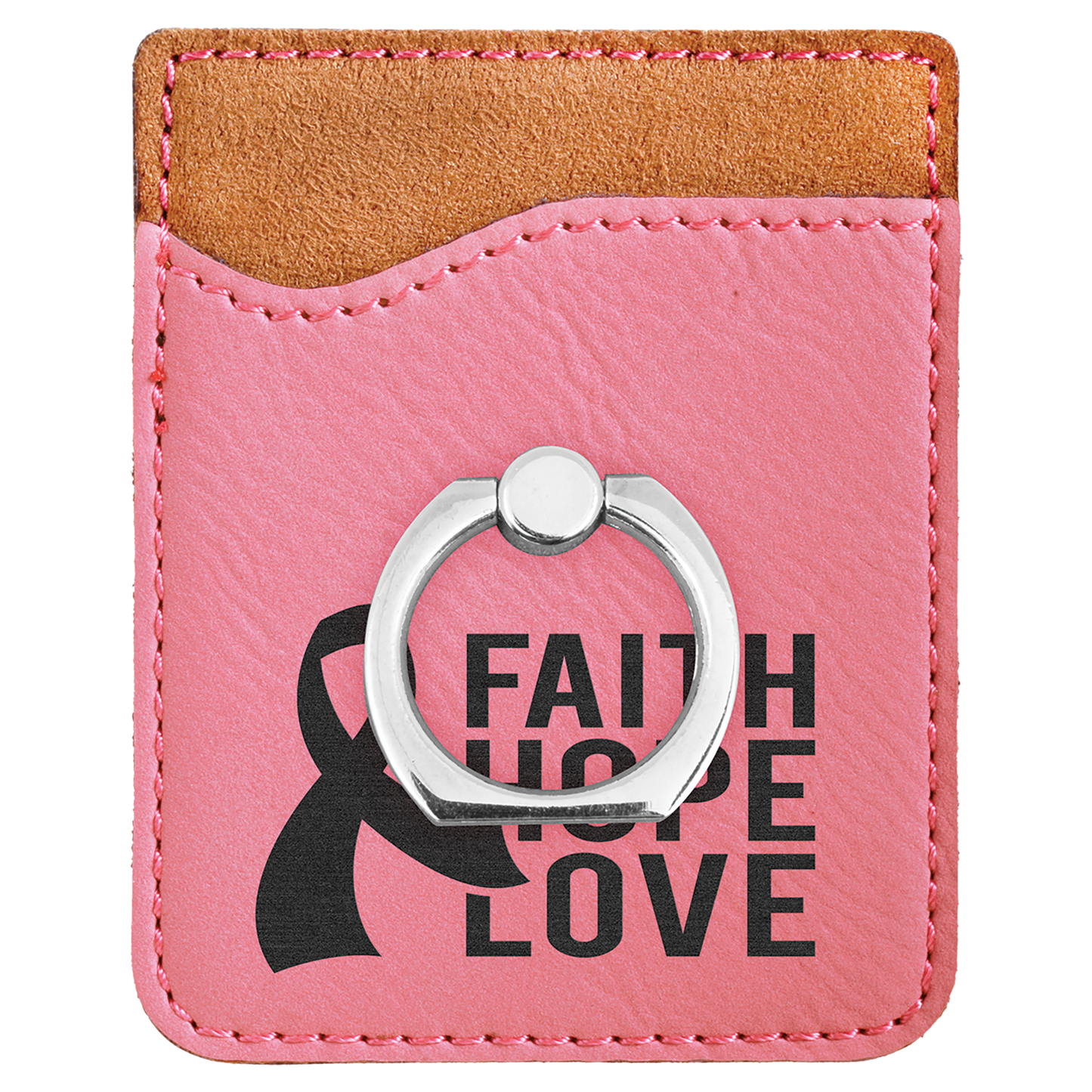 Pink Laserable Leatherette Phone Wallet with Silver Ring